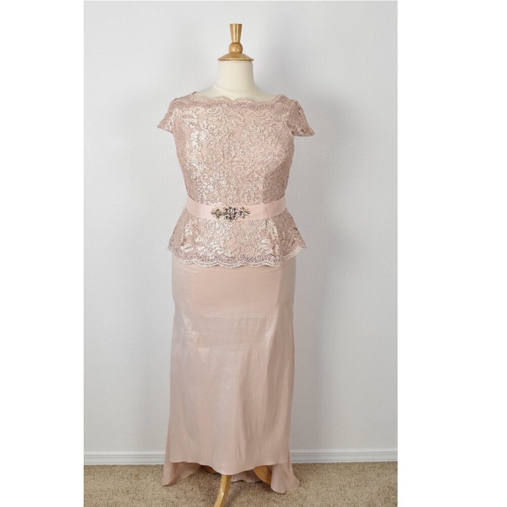 Ignite Evenings Cap Sleeve Sequin Lace Mock Two Piece Dress - 18